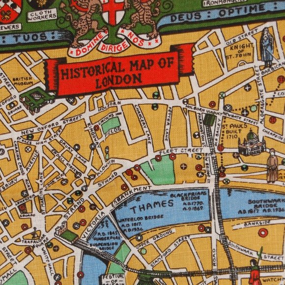 Collectable Irish Linen Towel Historical Map of London 19" 1/2" by 30" - Picture 9 of 15